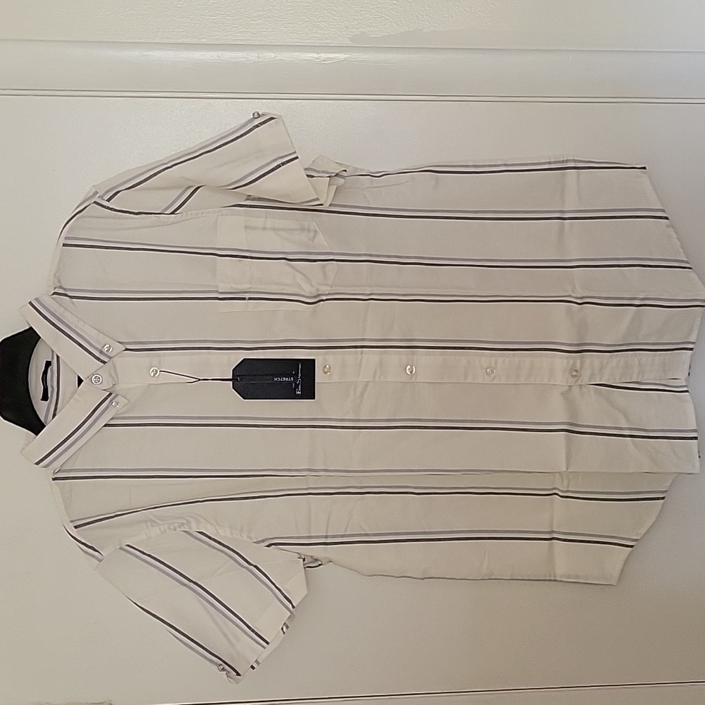 Ben Sherman White and Blue/Gray Striped Casual Shirt